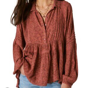 Lucky Brand Women's Floral Popover Blouse In Apple Butter Floral Size Small
